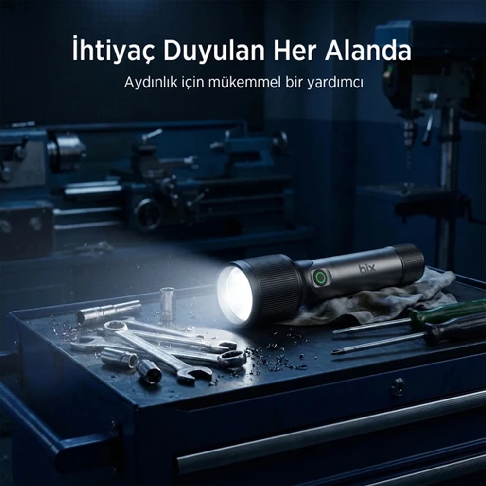 BIX BX2132FL 24W LED 1000 Lümen 900 Metre Menzilli 2000mAh Şarj Edilebilir El Feneri