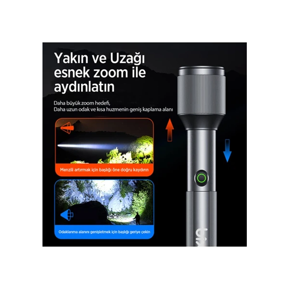 BIX BX2139FL 60W LED 2000 Lümen 1000 Metre Menzilli 5000mAh Şarj Edilebilir El Feneri