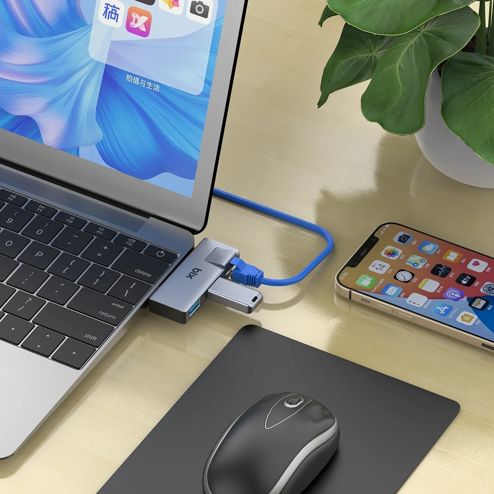 Bix BX22HB USB to Ethernet Gigabit, USB 3.2 USB 2.0 RJ45 Dönüştürücü Adaptör Hub