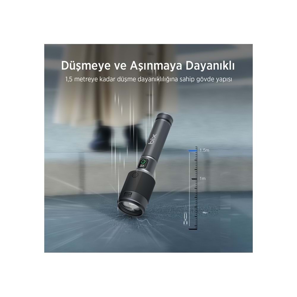 BIX BX5102FL 60W LED 3000 Lümen Uzun Menzilli Kompakt El Feneri Gri