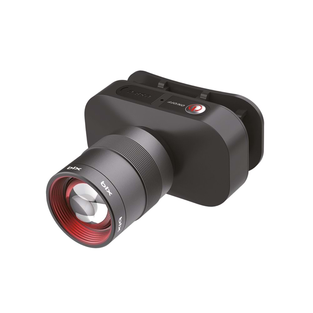 BIX BXT1FL Şarj Edilebilir 10W Kafa Feneri 750 Lümen 2500 mAh 4 Işık Modlu LED Kafa Lambası Siyah