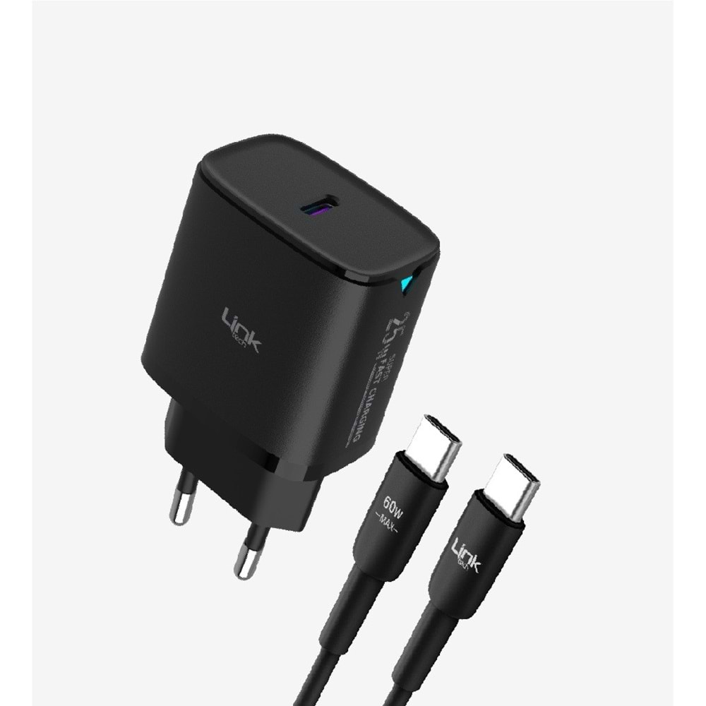 LinkTech C311 Siyah Safe Tip-C Kablolu PD3.0 25W Hızlı Şarj Cihazı