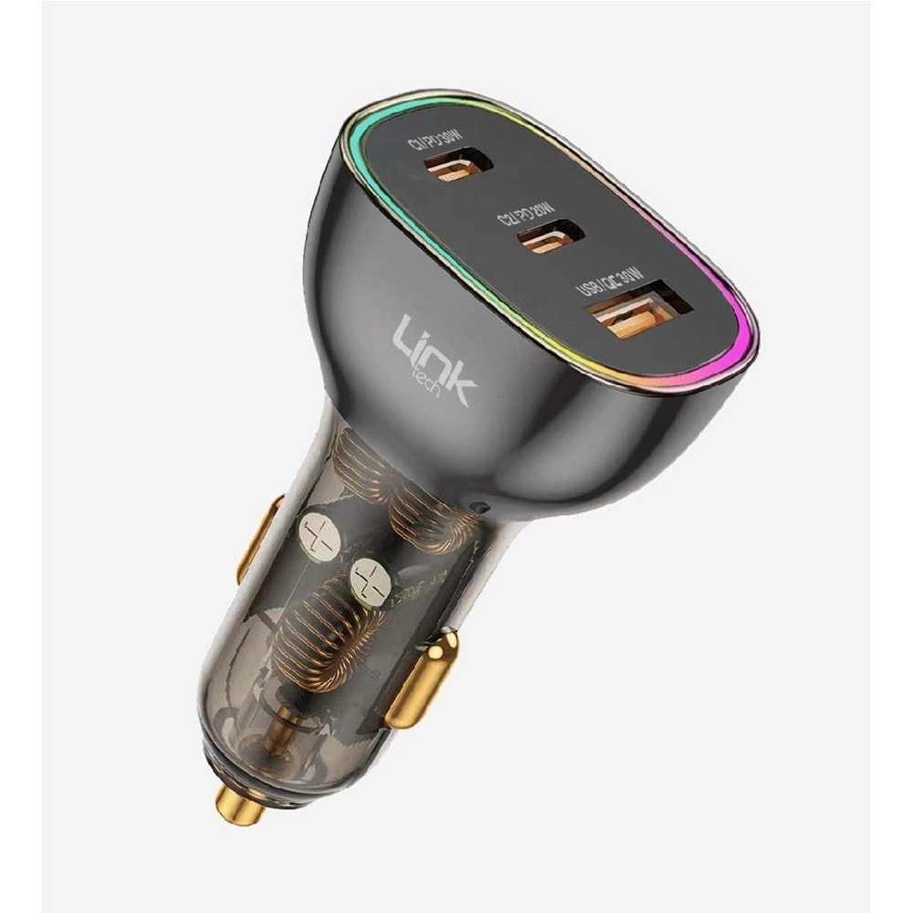 LinkTech C508 Şeffaf 80W Çift PD (30W+20W) QC 30W Type C Type C Kablolu Süper Hızlı Araç Şarj Cihazı