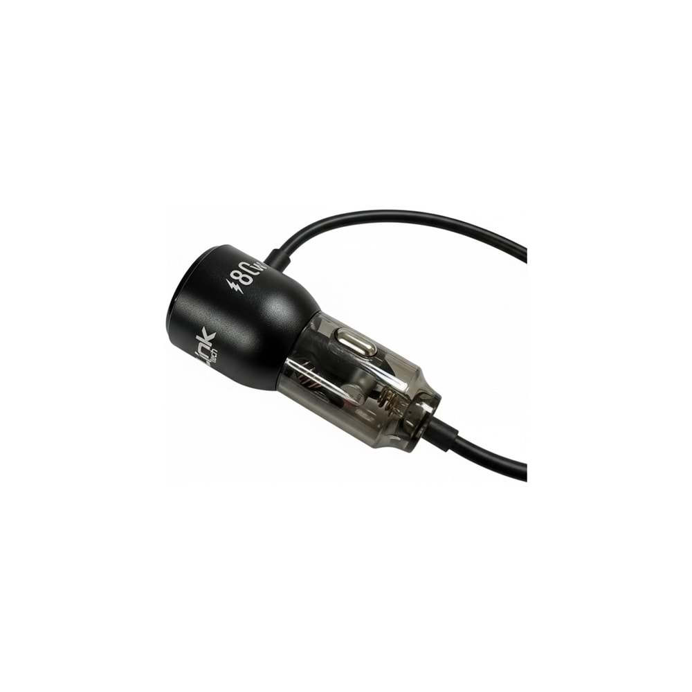 LinkTech C509 80W Şeffaf Araç Şarj Cihazı - PD 45W Sabit Kablolu + PD + USB-A