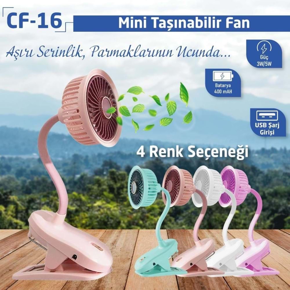 Concord CF16 Renkli El Tipi Şarjlı Vantilatör