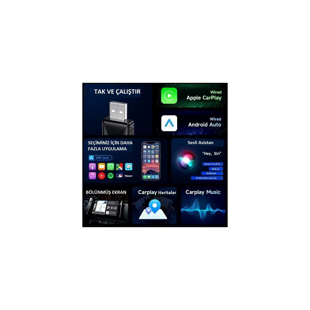 MPIA CP-2 Bluetooth 5.4 USB-C & USB-A Android Car Play Adaptör