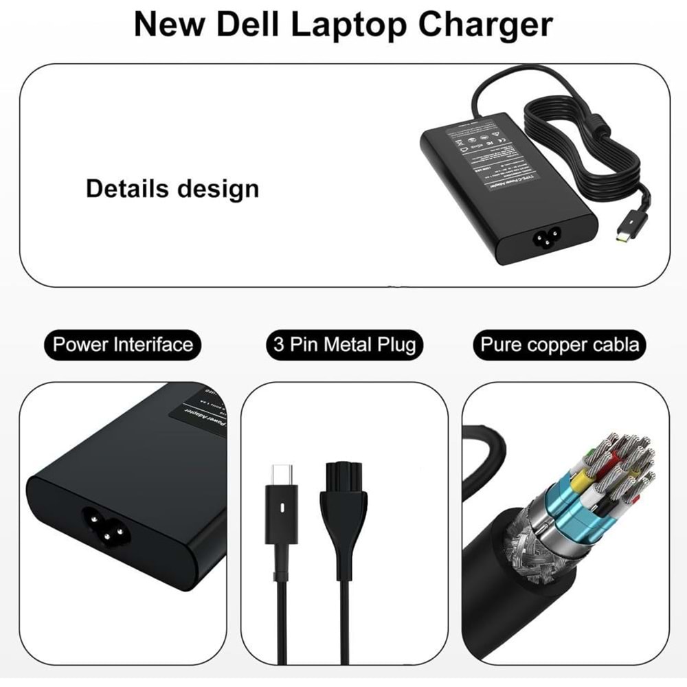 Fast CS40 Dell 130W Type C Notebook Adaptör, Dell 20V 6.5A Type C Notebook Adaptörü