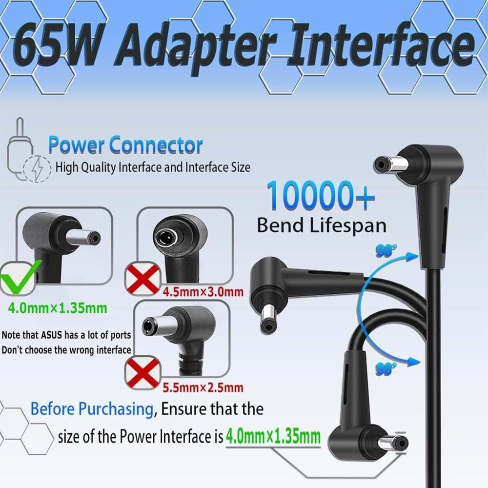 FAST CU17 19V 3.42A 65W Yeni Nesil ASUS notebook Şarj Adaptörü (4.0*1.35mm)