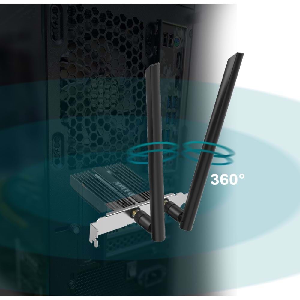 D-Link DWA-X586E AX5400 Wi-Fi 6E PCIe Kablosuz Ağ Adaptörü Bluetooth 5.2 Kart