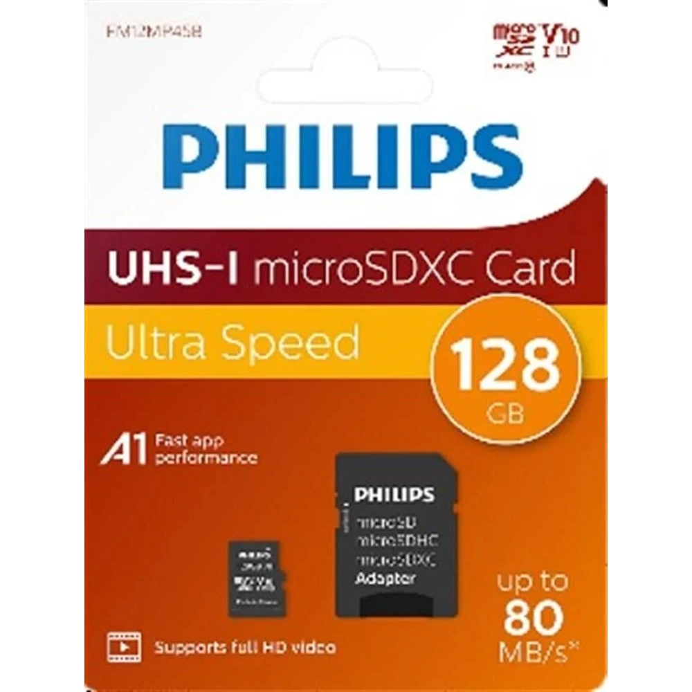 Philips 128GB Micro SDXC Hafıza Kartı Class 10 UHS-I U1 Adaptörlü Yüksek Hızlı