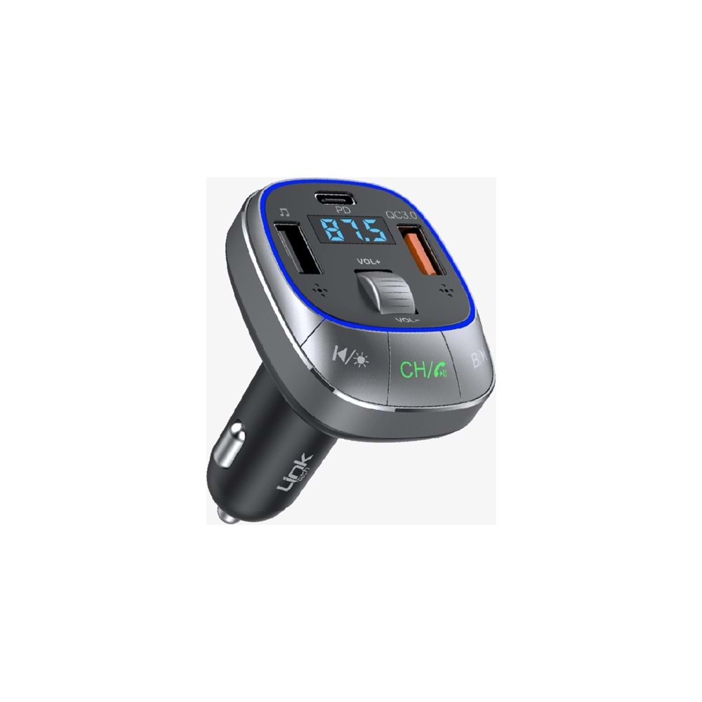 LinkTech Fm Transmitter - Linktech GF17 Premium 48W Üç Girişli 5.0 Bluetooth Fm Transmitter - Rgb Çakmaklıktan Müzik Dinleme