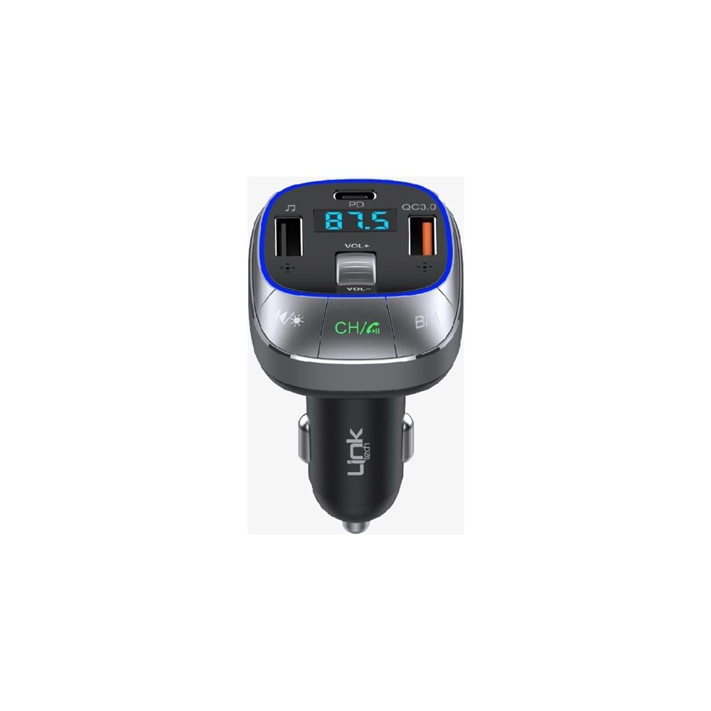 LinkTech Fm Transmitter - Linktech GF17 Premium 48W Üç Girişli 5.0 Bluetooth Fm Transmitter - Rgb Çakmaklıktan Müzik Dinleme