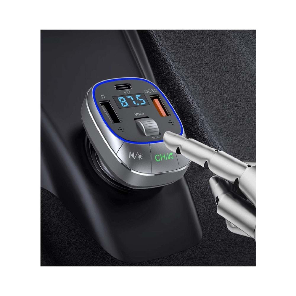 LinkTech Fm Transmitter - Linktech GF17 Premium 48W Üç Girişli 5.0 Bluetooth Fm Transmitter - Rgb Çakmaklıktan Müzik Dinleme