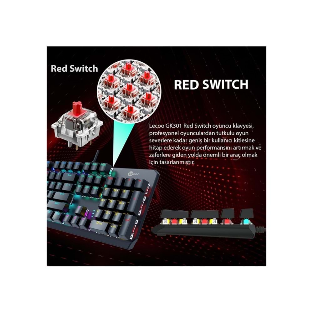 Lecoo GK301-RD-SW RGB Mekanik Oyuncu Klavyesi Red Switch Gaming Klavye