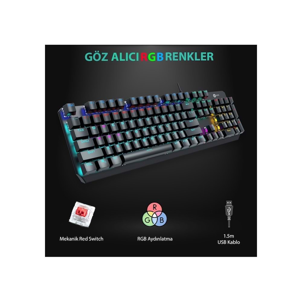 Lecoo GK301-RD-SW RGB Mekanik Oyuncu Klavyesi Red Switch Gaming Klavye
