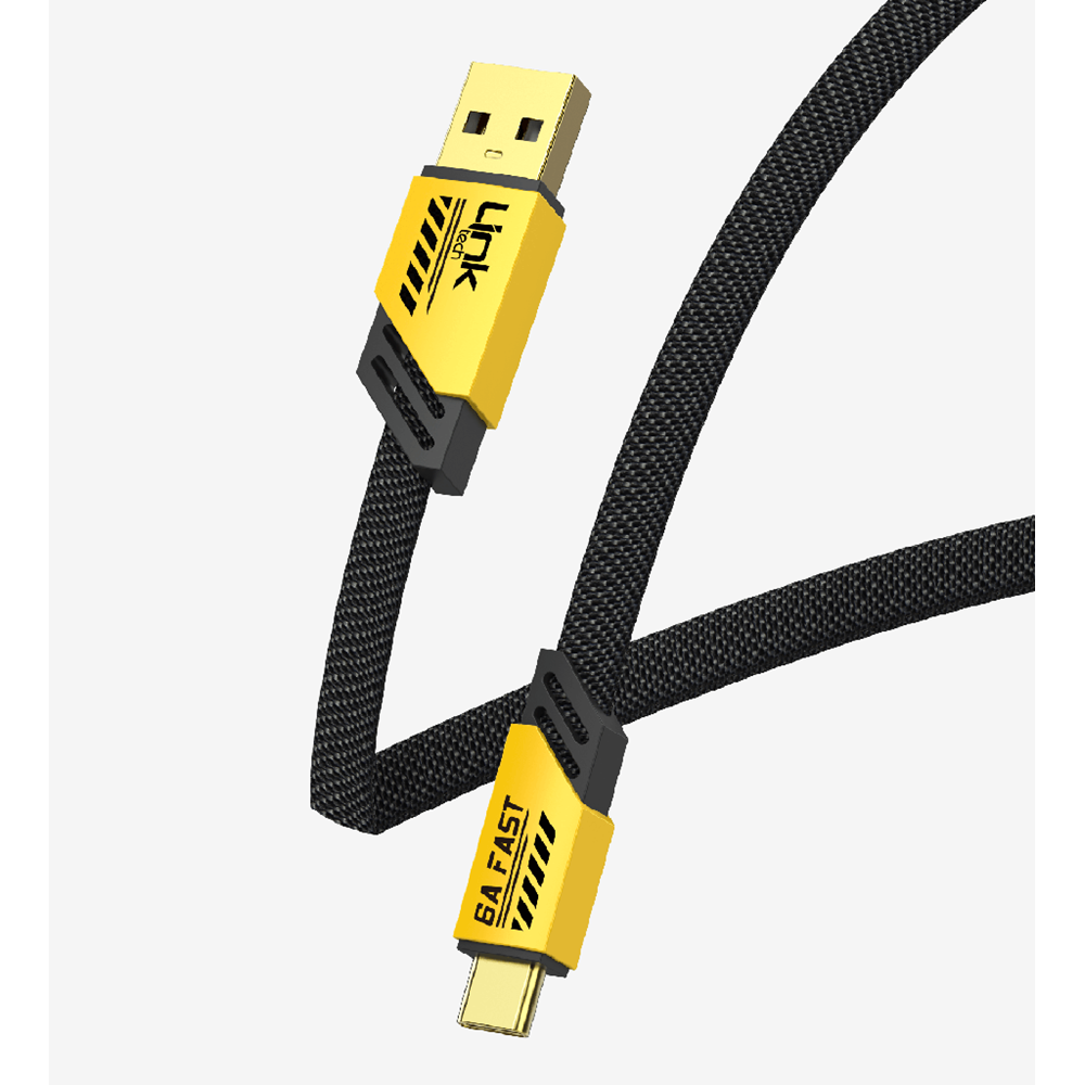 LinkTech K470 Sarı Mecha Stil 1.2 Metre 66W USB to Type C PD Hızlı Şarj Kablosu