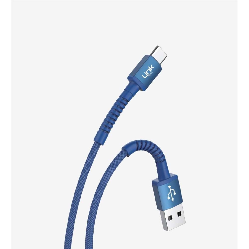 LinkTech K552 Mavi 1 Metre 3A Örgülü Metal Başlı USB Type C Şarj Kablosu