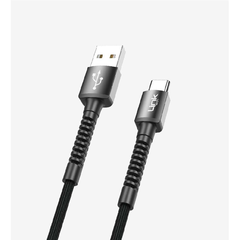 LinkTech K552 Siyah 1 Metre 3A Örgülü Metal Başlı USB Type C Şarj Kablosu