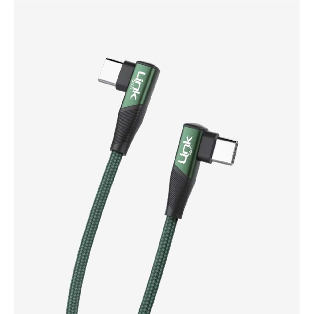 LinkTech K595 Yeşil Örgülü Dirsekli Metal Başlı 150cm Type-C Type-C 3A 60W PD Hızlı Şarj Kablosu