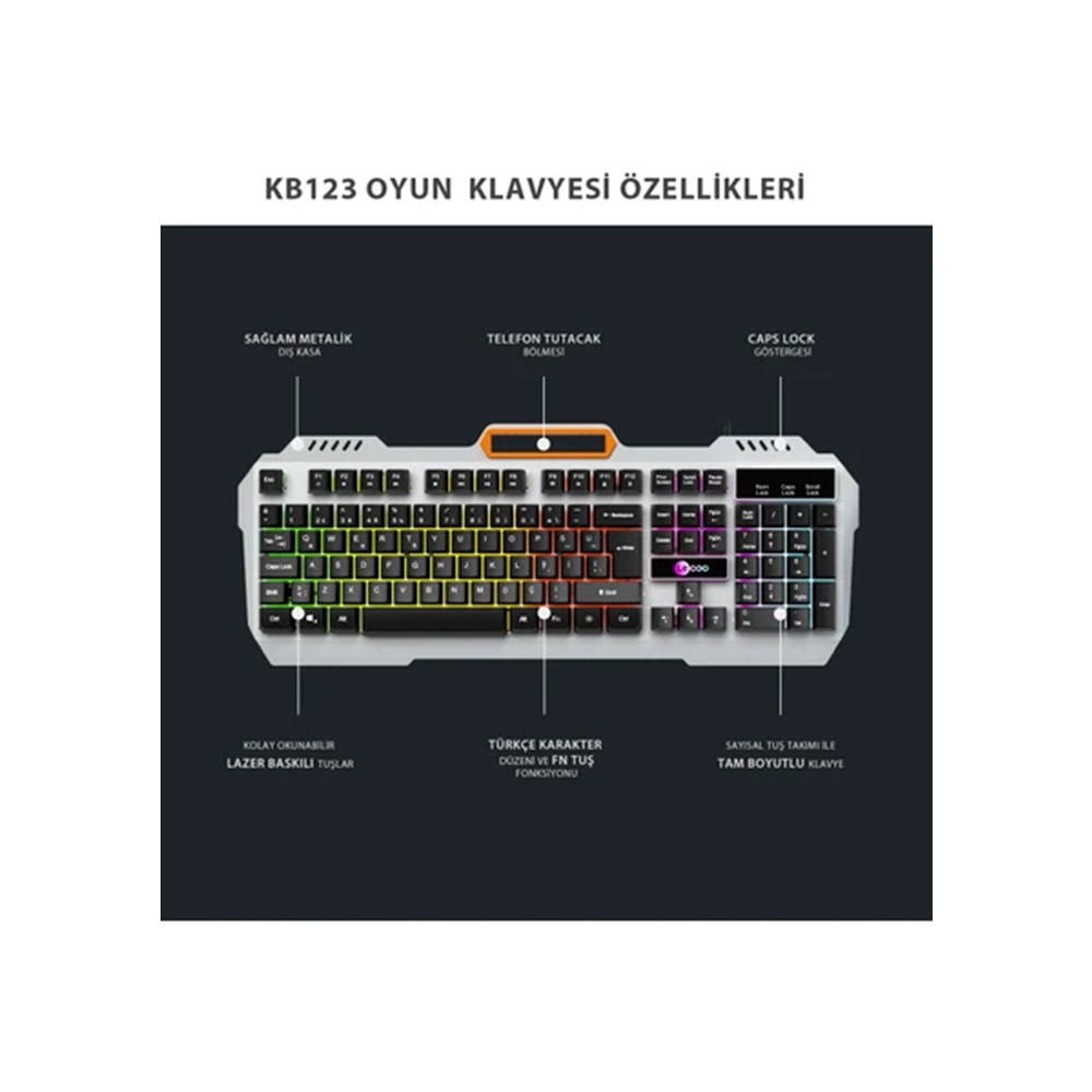 Lenovo Lecoo KB123 Membrane Switch Kablolu Oyuncu Klavyesi - Rainbow Efektli - Siyah