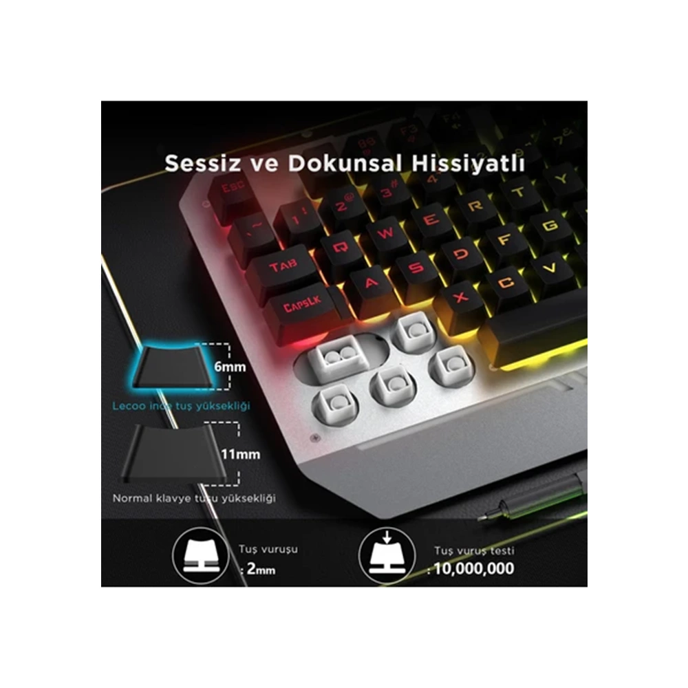 Lenovo Lecoo KB123 Membrane Switch Kablolu Oyuncu Klavyesi - Rainbow Efektli - Siyah