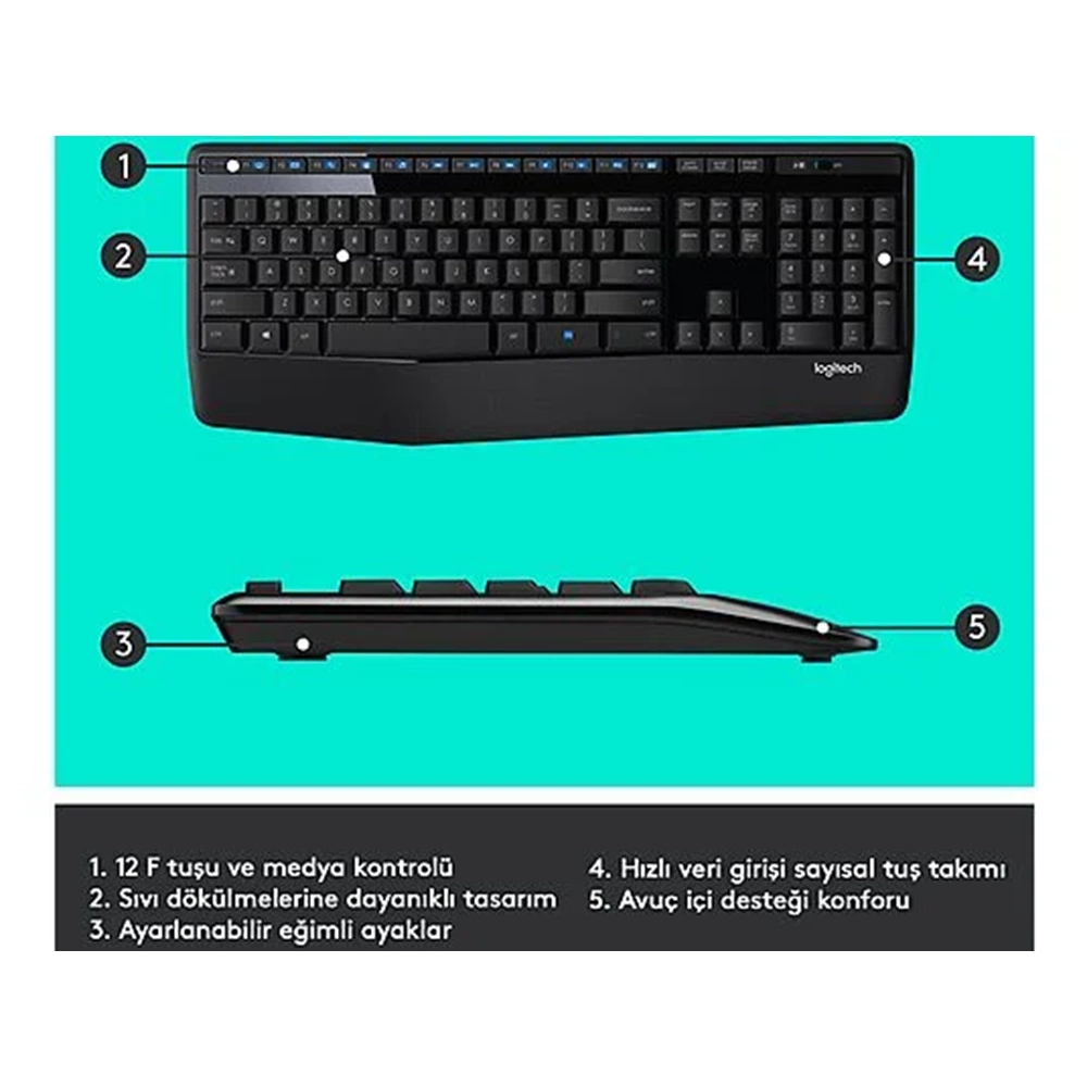 Logitech MK345 Kablosuz Q Trk Siyah Multimedya Klavye Mouse Set 920-006514