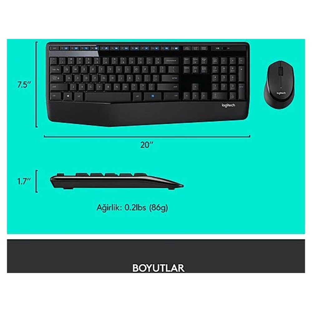 Logitech MK345 Kablosuz Q Trk Siyah Multimedya Klavye Mouse Set 920-006514
