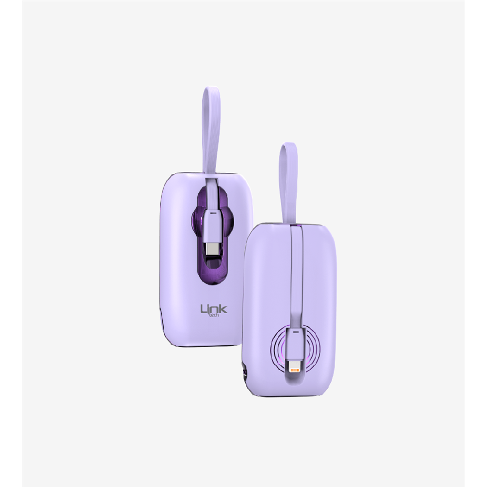 LinkTech MP09 9600 Mah Type-C / Lightning Kablolu 22.5W Powerbank Pd3.0 Mor