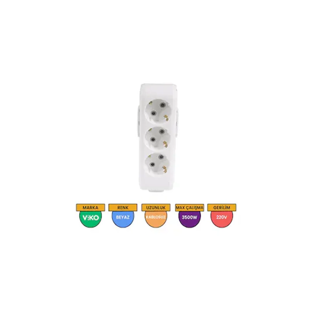 Viko Leylak Üç 3lü Topraklı Grup Priz Kasa 7900