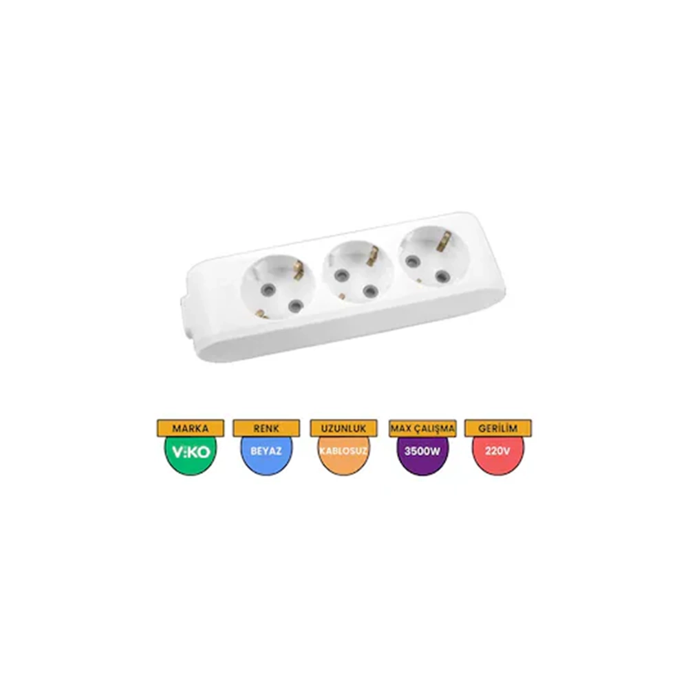 Viko Leylak Üç 3lü Topraklı Grup Priz Kasa 7900