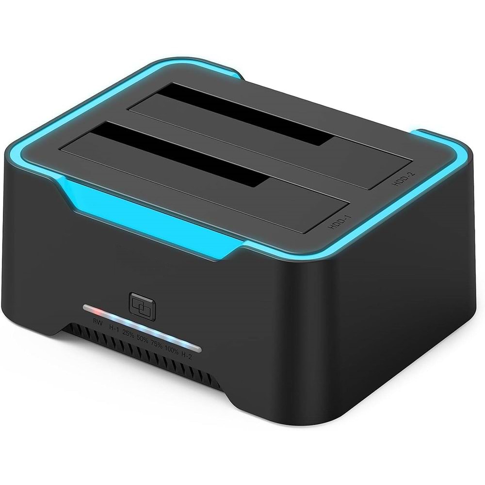 NBTech NB-2395 USB 3.0 Çift Yuvalı Klonlama Destekli RGB SATA HDD SSD Docking Station