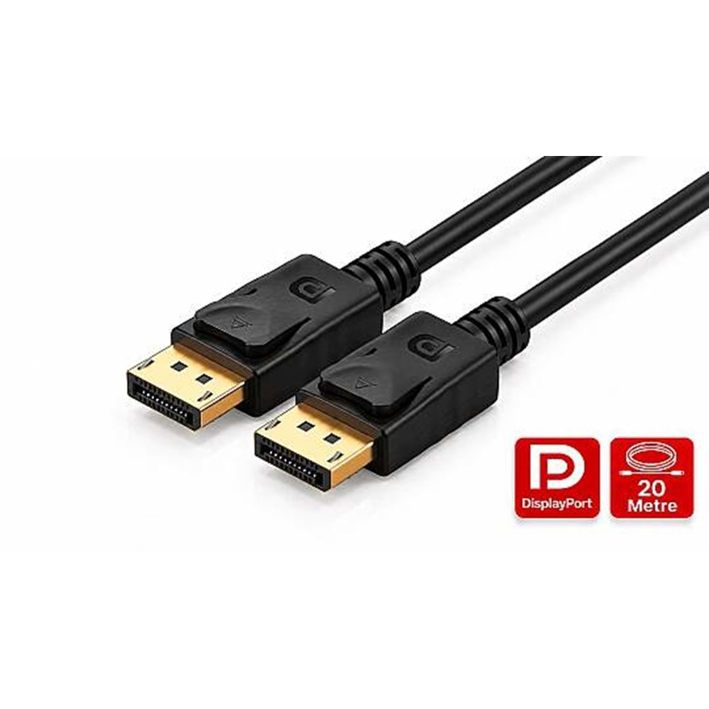 NBTech NB-3820 20 Metre DisplayPort 1.2 Kablo 1080p 144Hz 4K 30Hz Altın Uçlu