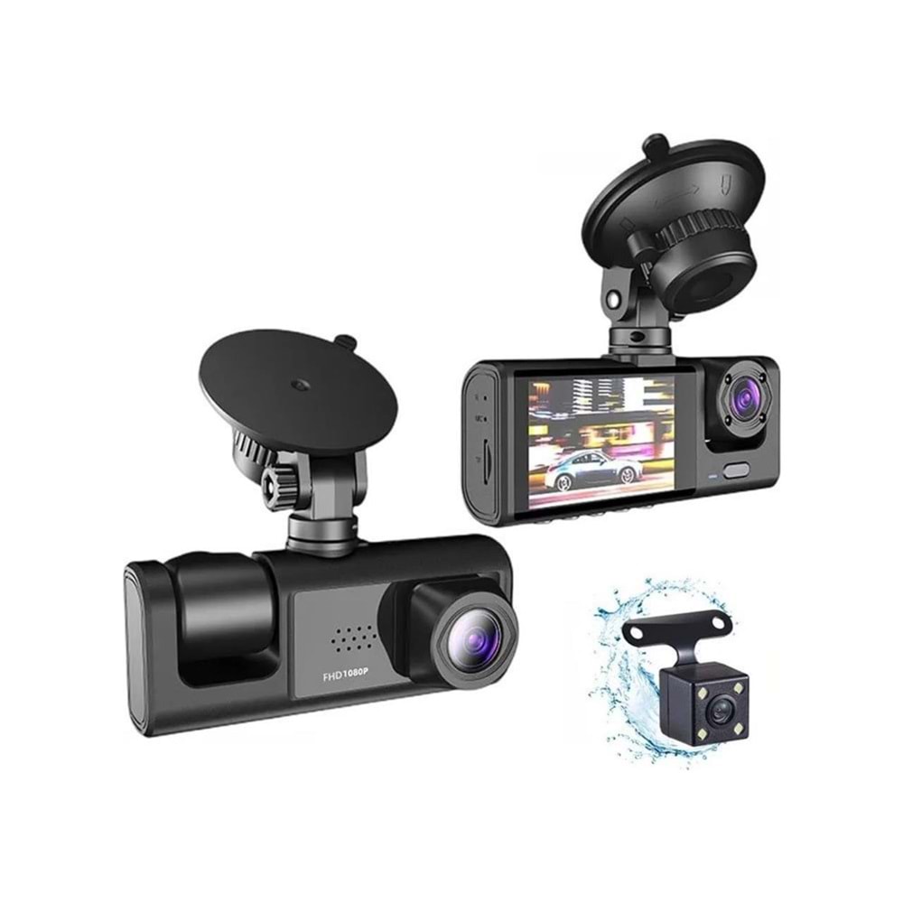 NBTech Black Box 1080P Ön-Arka 3 Kameralı 2.0”Hd Ekran Ve G Sensörlü Akıllı Wifi Araç Kamerası