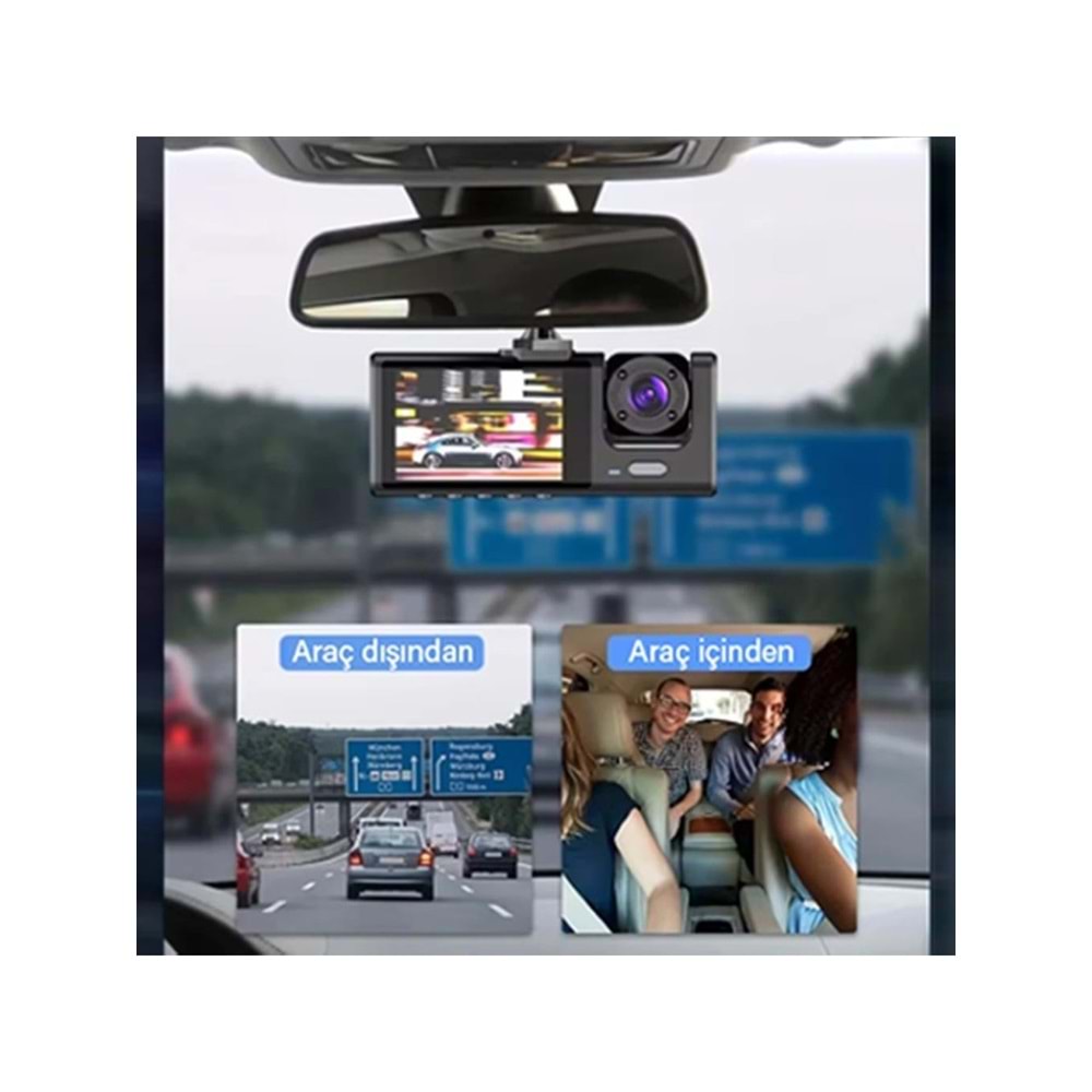 NBTech Black Box 1080P Ön-Arka 3 Kameralı 2.0”Hd Ekran Ve G Sensörlü Akıllı Wifi Araç Kamerası