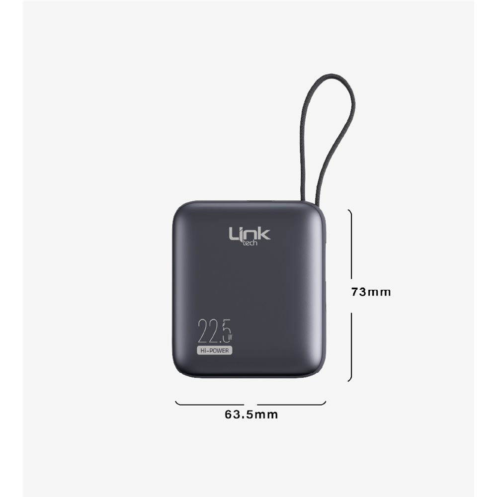 LinkTech PD22 Premium Hızlı Şarj 22.5W Dahili Kablolu 10.000 mAh Powerbank GRİ