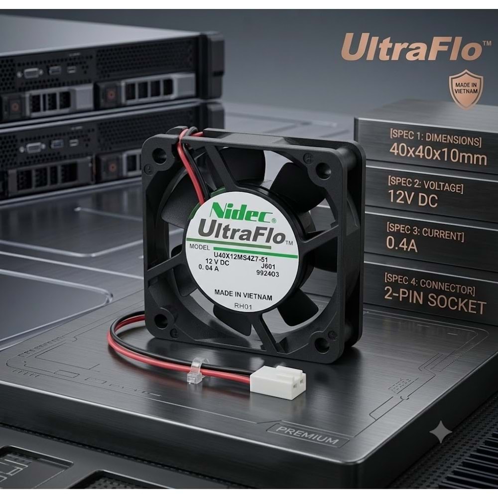 Nidec UltraFlo U40X12MS4Z7-51 40x40x10mm 12V 0.4A 2 Pin Kasa Fanı