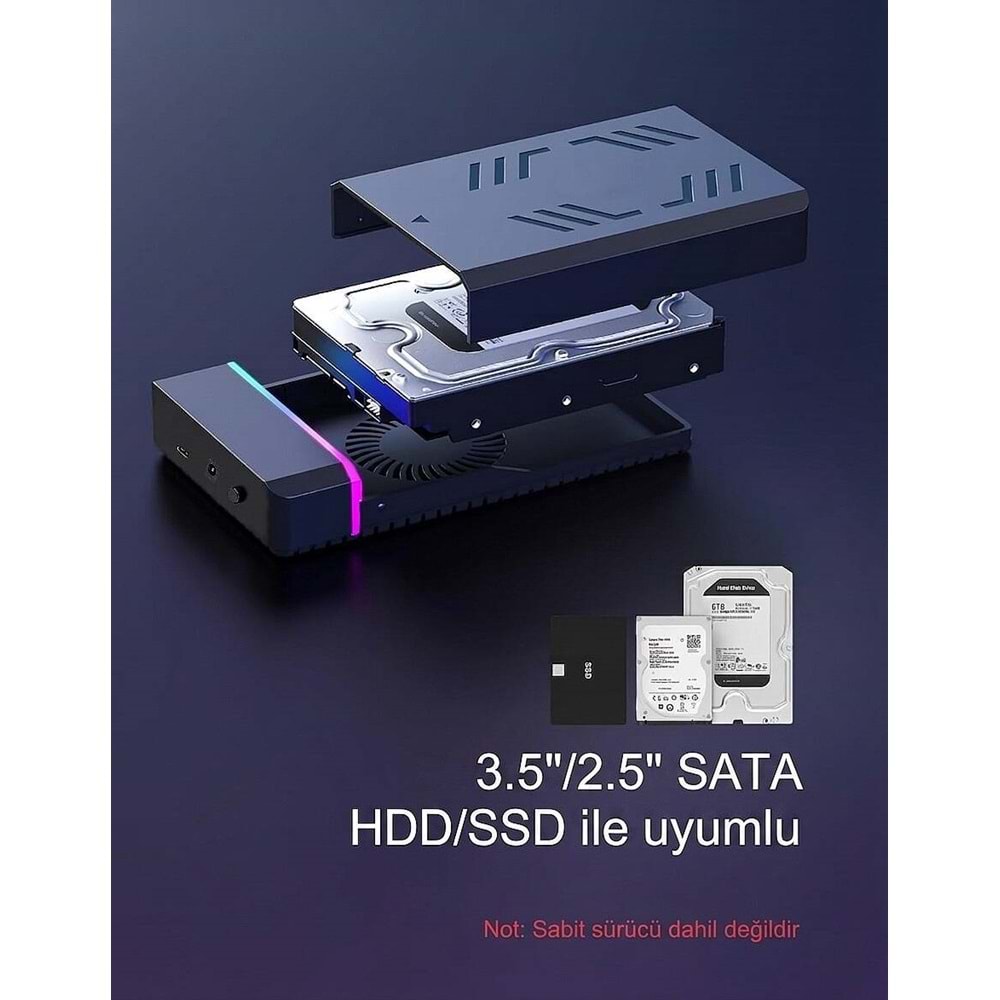 NBTech NB-3436 RGB 2.5” 3.5” SATA III USB 3.0 Harddisk Kutusu 5Gbps HDD SSD Disk Kutusu
