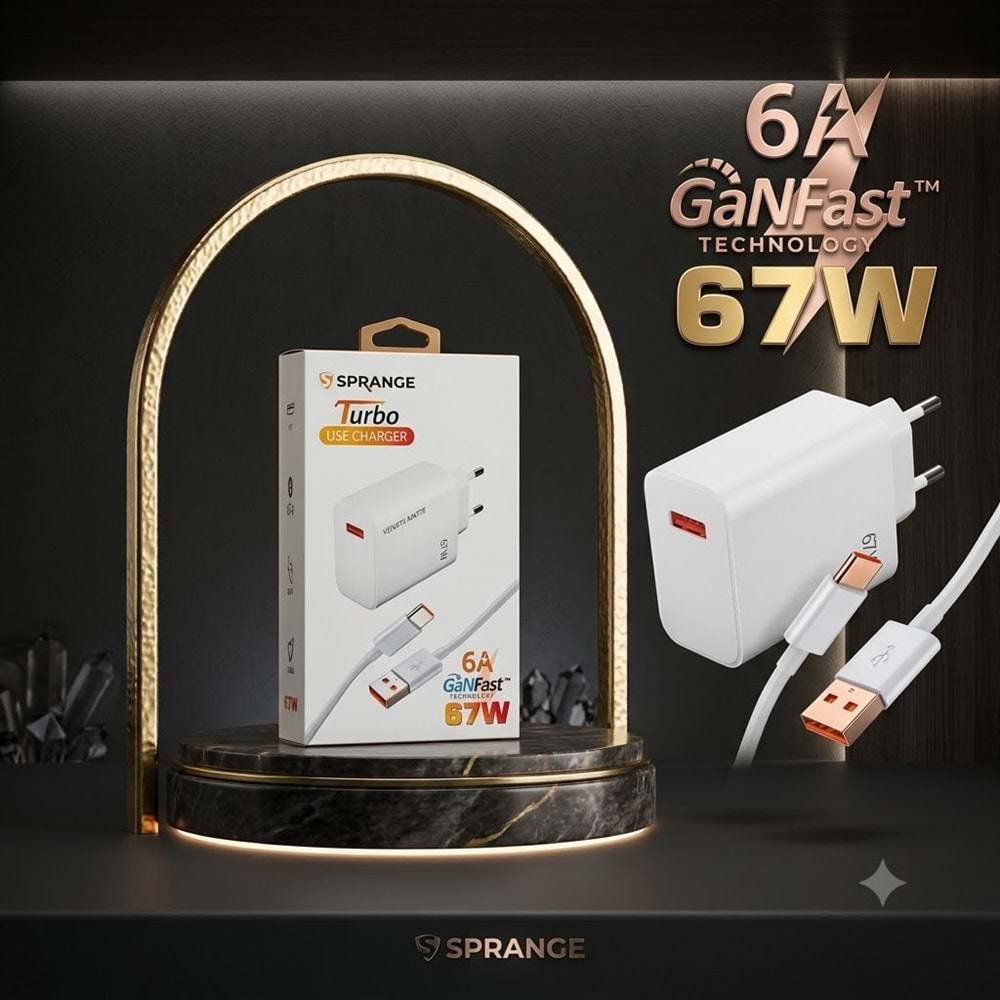 Sprange PT-X76 67W USB to Type-C Turbo Şarj Aleti QC 4.0 GaN Hızlı Şarj Adaptörü