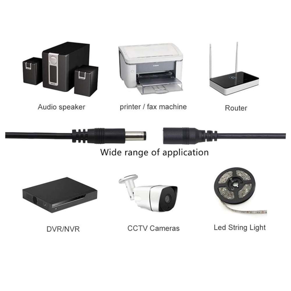 NBTech NB-005 Standart Şarj Uzatma Kablosu, 5 Metre 5.5*2.5mm Erkek Dişi Uzatma Kablo