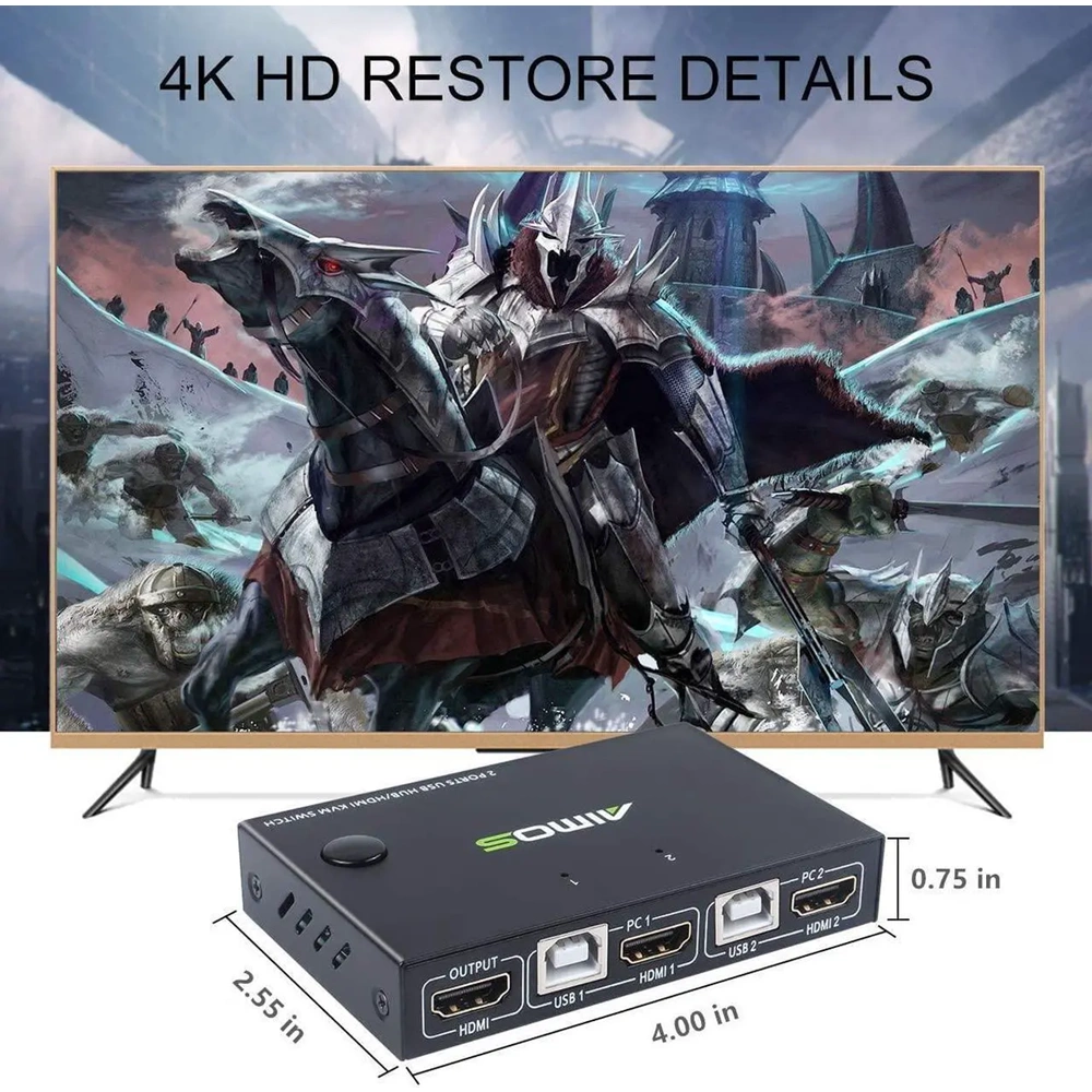 NBTech NB-2840 2.0v 4K HDMI KVM Switch, Manuel 2 Port HDMI KVM Switch, 2 Kasa 1 Monitör HDMI Switch