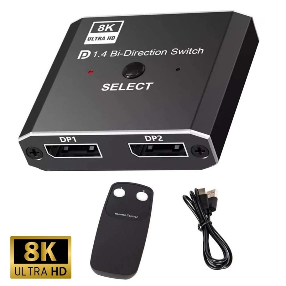 NBTech NB-4284 8K DisplayPort Kumandalı Çift Yönlü Çoklayıcı Switch Splitter (2 PC-1 Monitör)