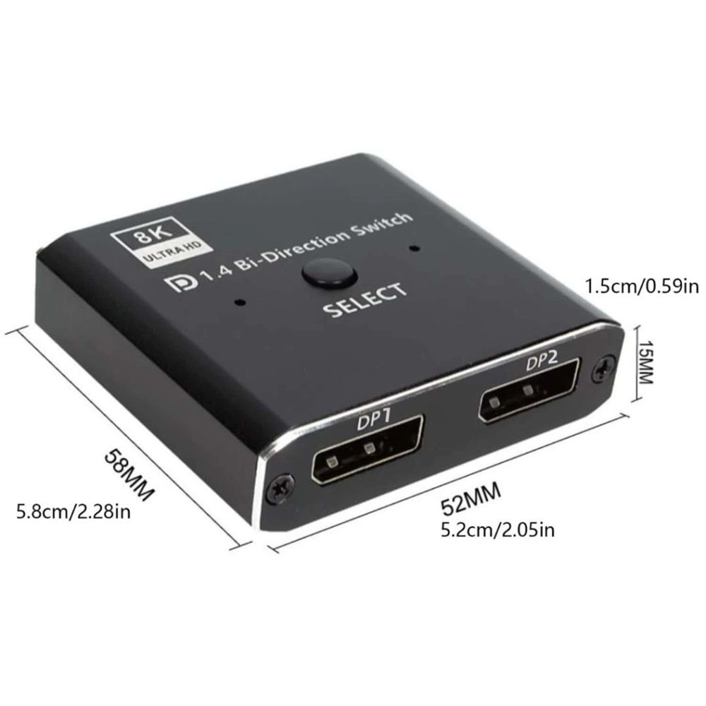 NBTech NB-4284 8K DisplayPort Kumandalı Çift Yönlü Çoklayıcı Switch Splitter (2 PC-1 Monitör)