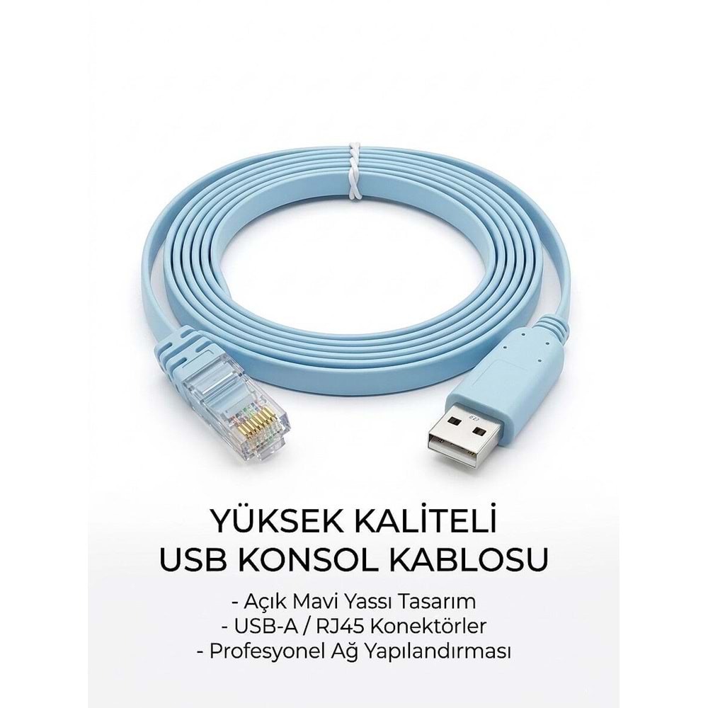 NBTech NB-5238 USB to RJ45 Console Yapılandırma Kablosu - Cisco, Huawei, HP ve Aruba Uyumlu Konsol Kablosu