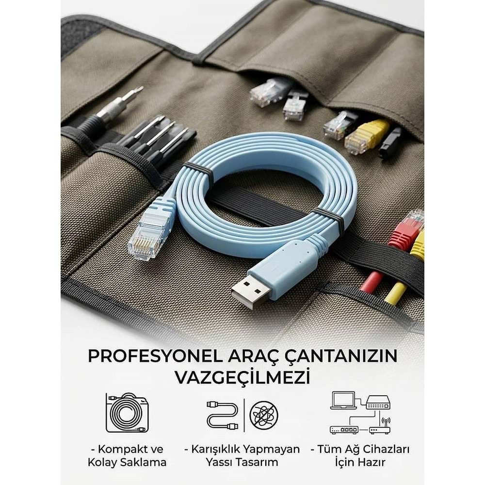 NBTech NB-5238 USB to RJ45 Console Yapılandırma Kablosu - Cisco, Huawei, HP ve Aruba Uyumlu Konsol Kablosu