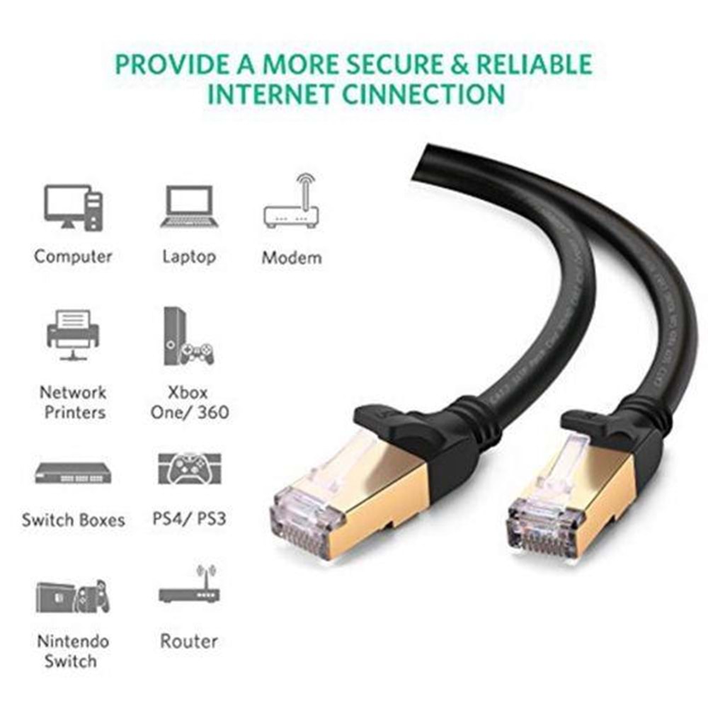 PrimeX PX-CAT710M Altın Uçlu Siyah Cat7 Ethernet Kablo 10 Metre Gigabit