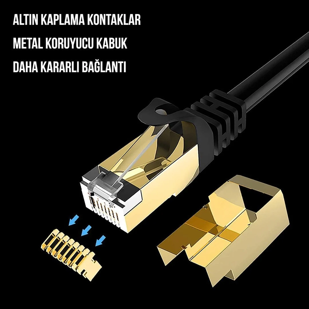 NBTech NB-CAT715M Altın Uçlu Siyah Cat7 Ethernet Kablo 15 Metre Gigabit