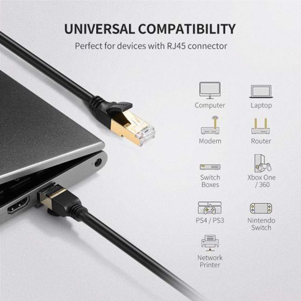 NBTech NB-CAT720M Altın Uçlu Siyah Cat7 Ethernet Kablo 20 Metre Gigabit