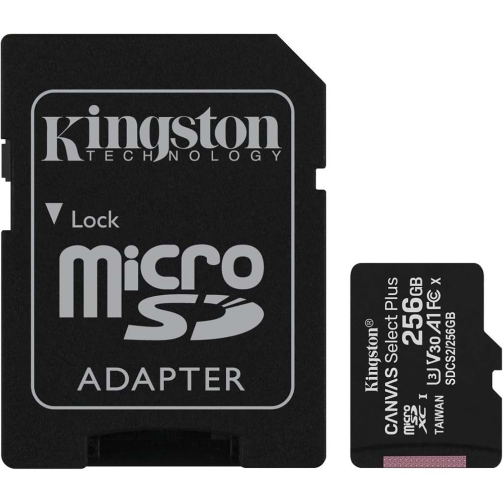 Kingston Canvas Select Plus SDCS2/256GB Class 10 U3 A1 V30 256 GB Micro SD Kart