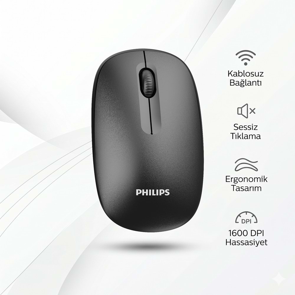 Philips SPT6318 Kablosuz Türkçe Q Klavye ve Mouse Seti - Siyah (Ergonomik ve Sessiz)
