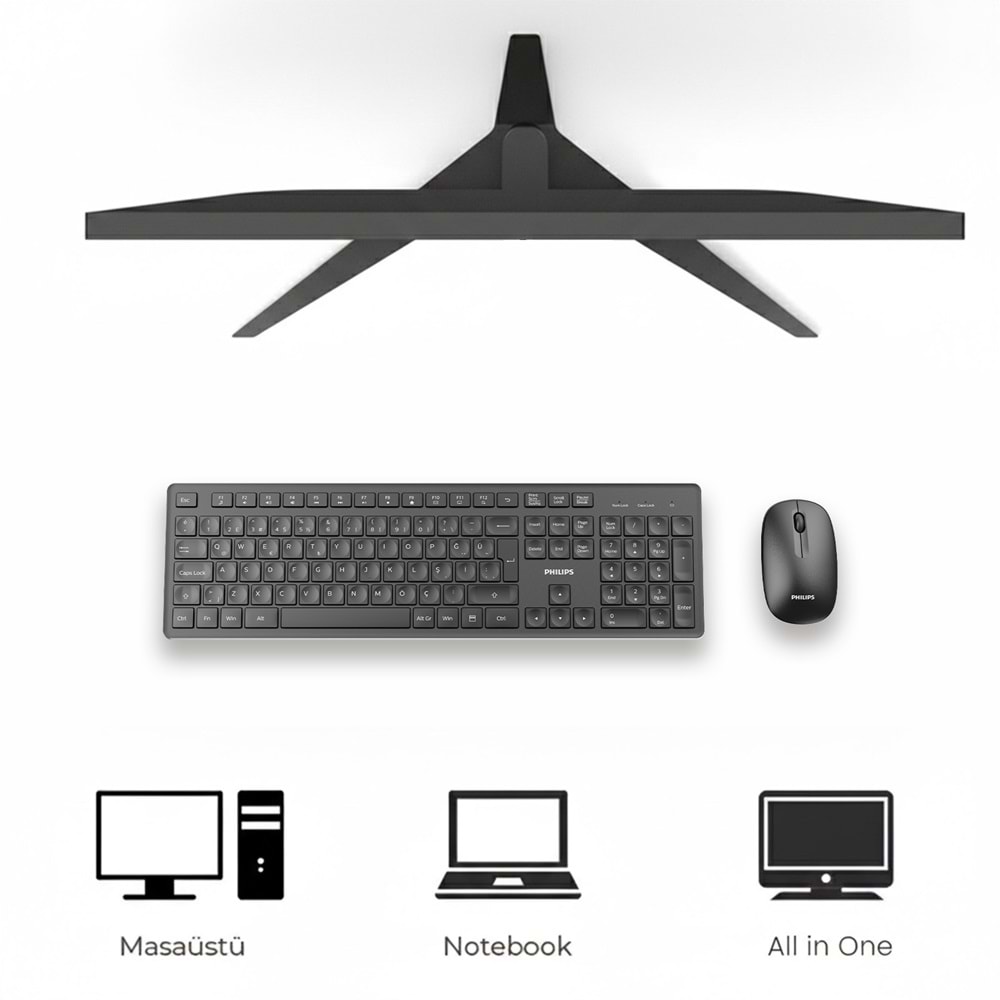 Philips SPT6318 Kablosuz Türkçe Q Klavye ve Mouse Seti - Siyah (Ergonomik ve Sessiz)